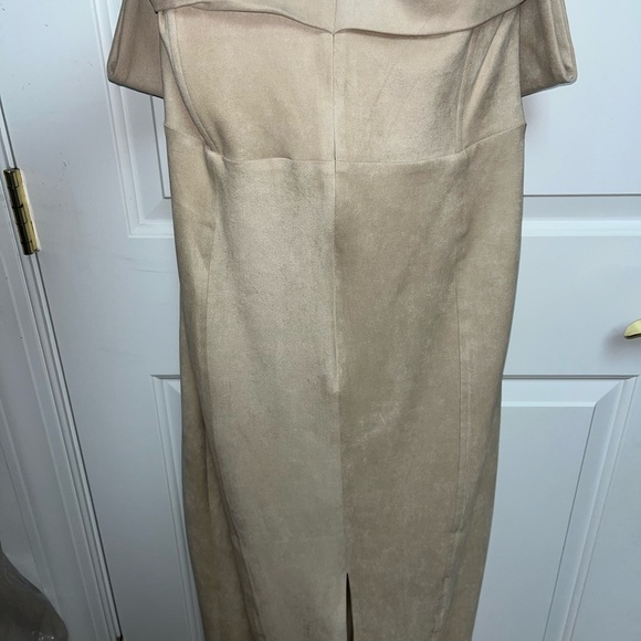 Misha Elegant Off-Shoulder Dress in BUFF - Picture 4 of 6